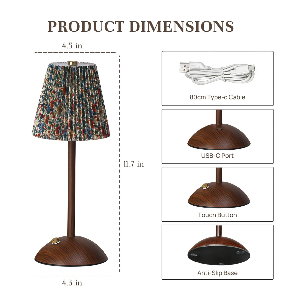 Small Vintage Cordless Table Lamp, Rechargeable Battery Operated Lamp with 3 Color Temperatures Stepless Dimming