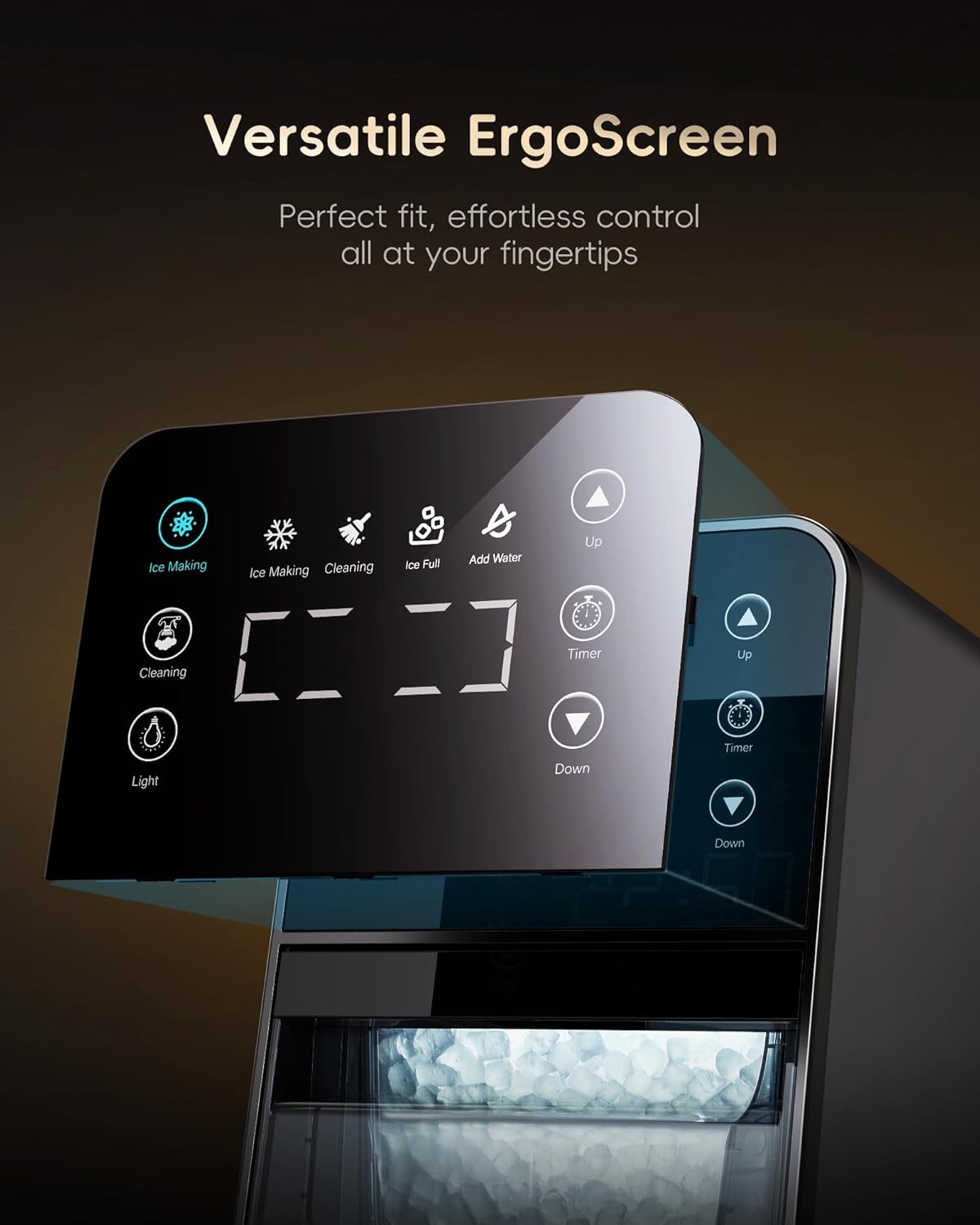 Nugget Ice Maker Countertop, 40Lbs/24H Chewable Pebble Ice, One-Touch Timer Control, Self-Cleaning Sonic Ice Machine