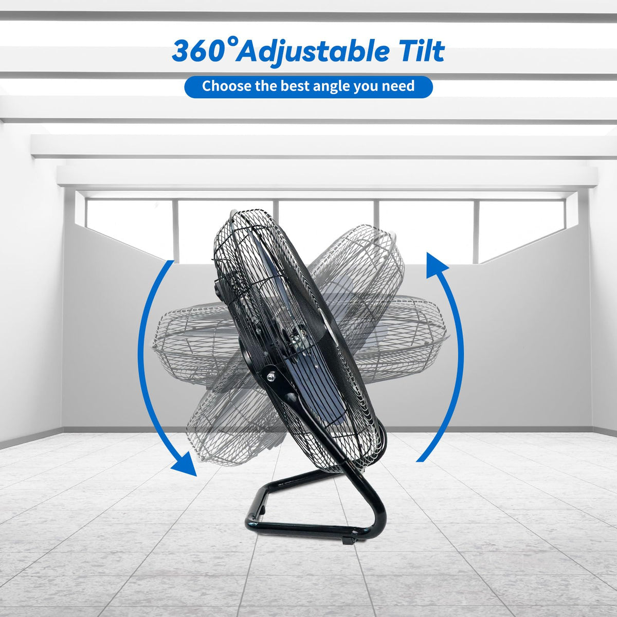 20 Inch High Velocity Industrial Floor Fan with 360° Tilt, Blue