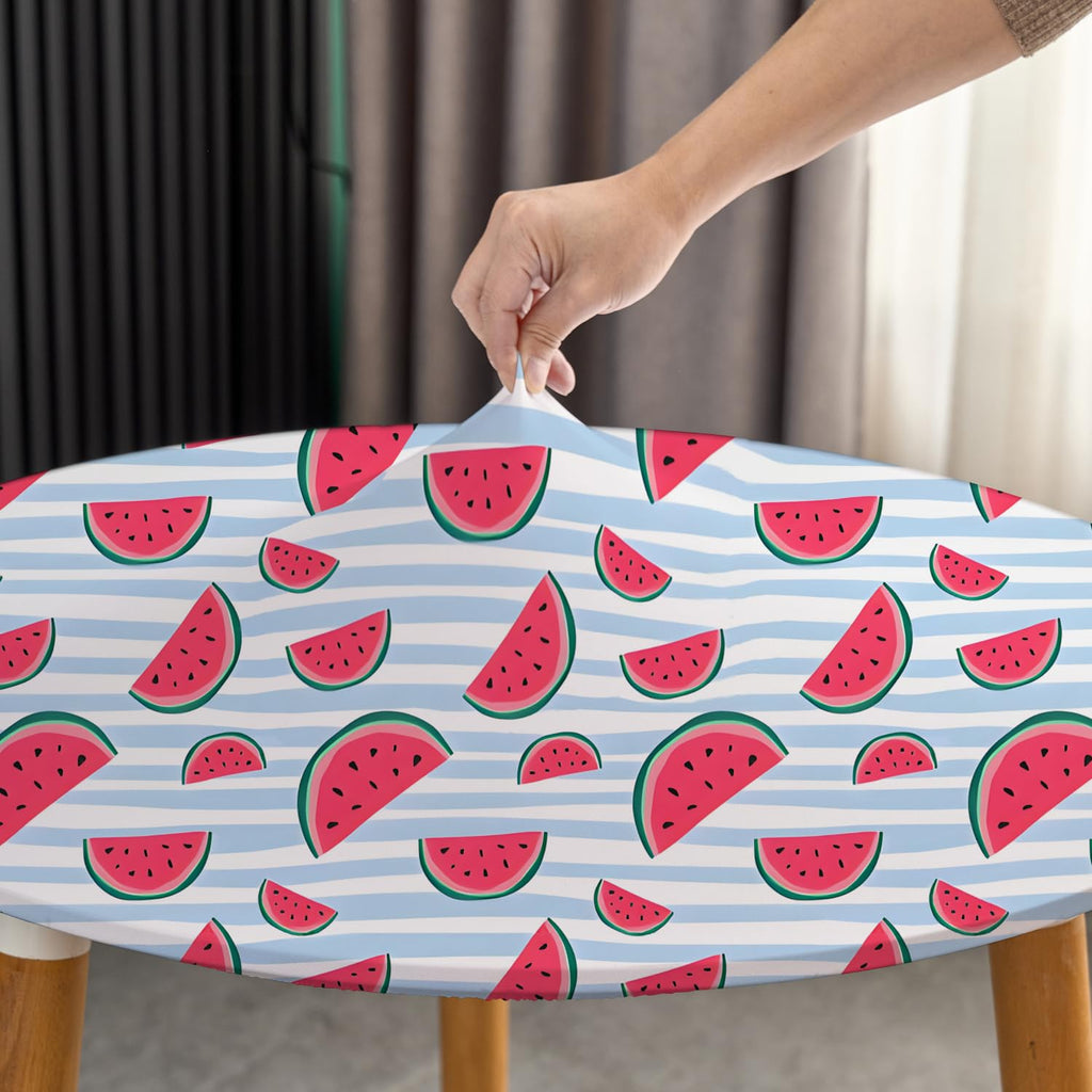 Summer Outdoor Small Round Tablecloth 36 Inch with Elastic Stretchy Washable Fabric Fitted Table Cloth Non Slip Patio