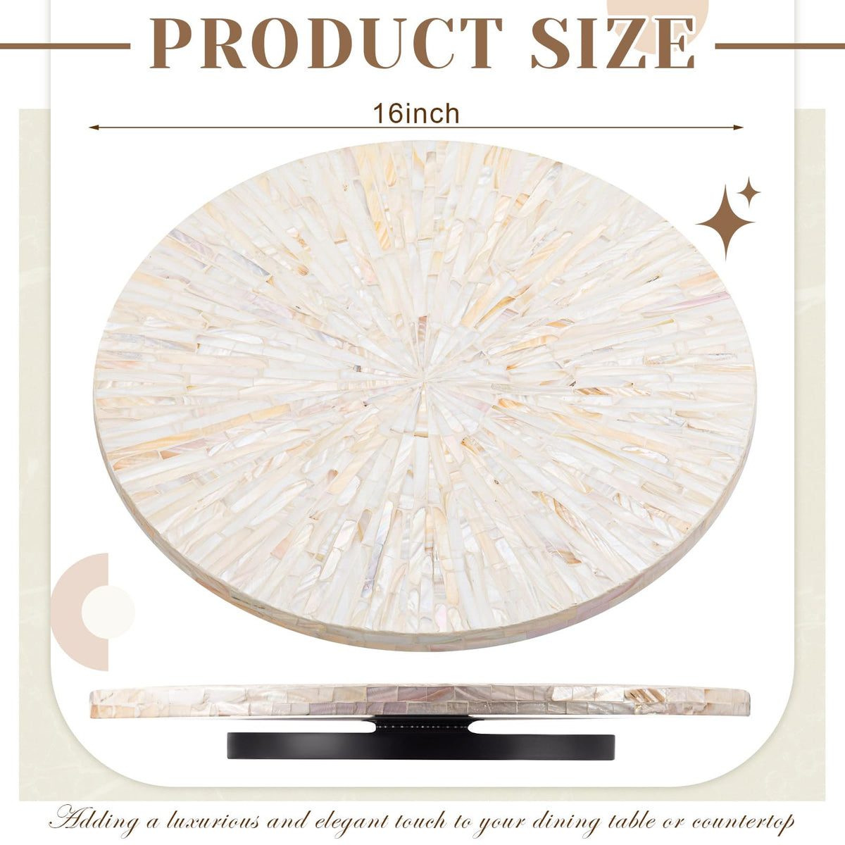 16 Inch Mother of Pearl Lazy Susan for Table Top, Cream Sunlight