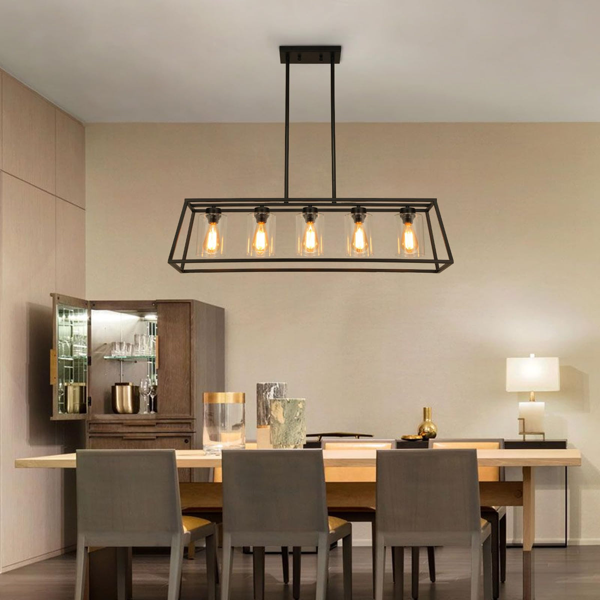 Rectangle Chandeliers Light fixtures Over Table