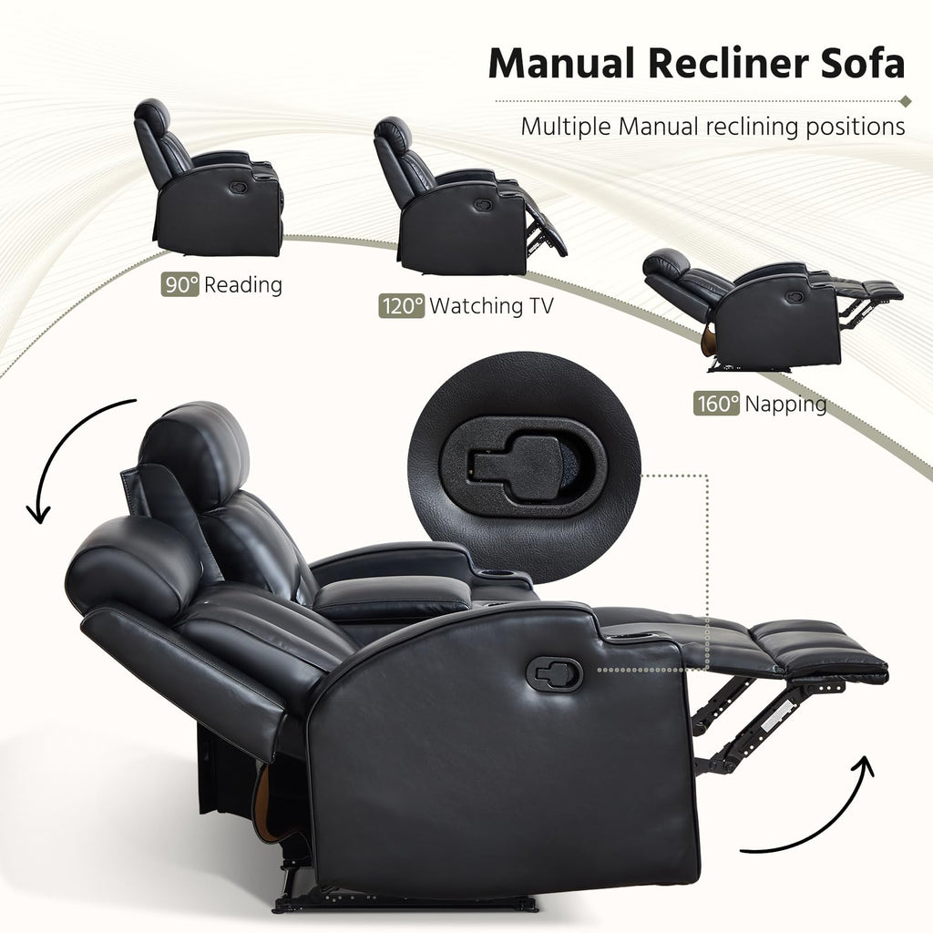 3-Piece Manual Recliner Sofa Set, Included Recliner and 2Loveseat 2-Seater Sofa with Center Console, Overstuffed Pu