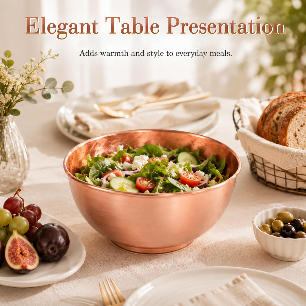 8 Inch Pure Copper Bowl, 99.99% Copper Bowl for Family Friends, Copper Mixing Bowl for Salad, Decorative and Kitchen