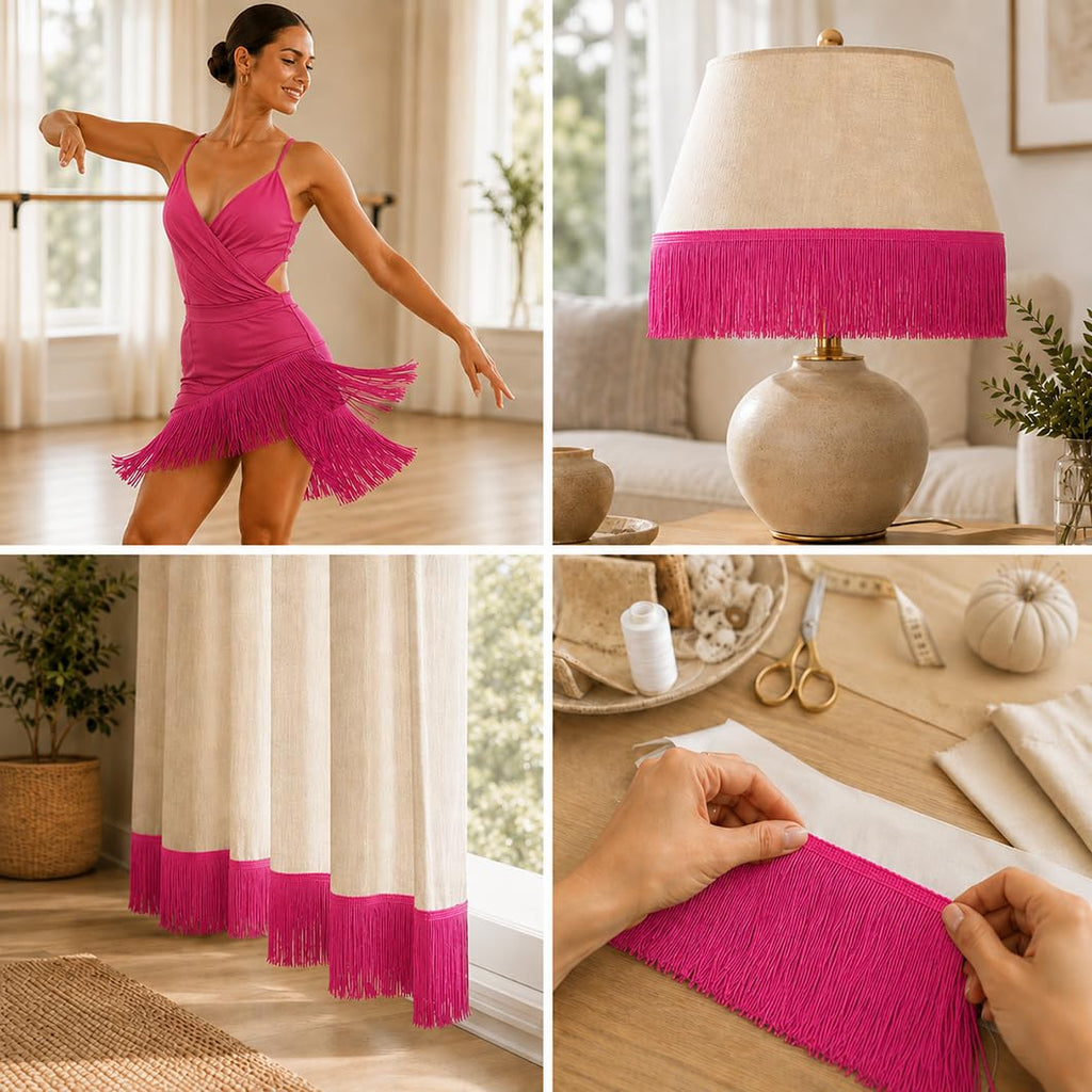 6inch Chainette Fringe Trim Tassel Sewing Trim (Hot Pink) - 10 Yard