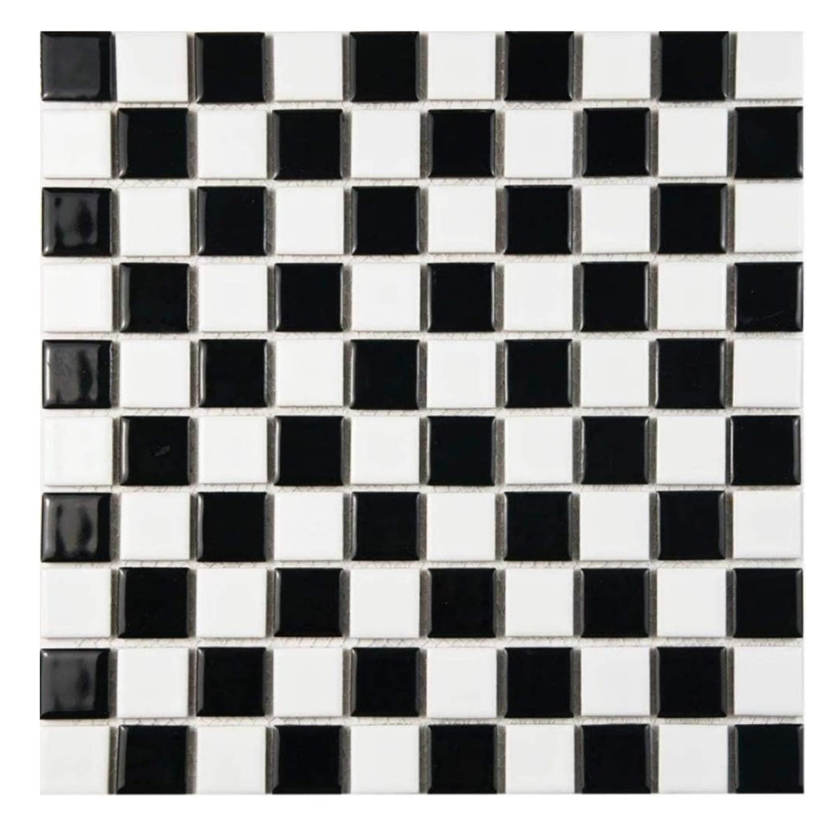 Checkerboard Square Glossy 12x12 Porcelain Mosaic Tile - Floor and Wall Tile Backsplash, Accent Walls (10 Pieces, 10