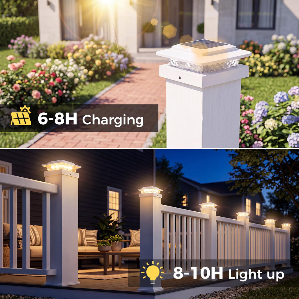 4x4 Solar Post Cap Lights Outdoor 12Pack- 3 Color Temperatures&2 Level Brightness, IP65 Waterproof, 16 LED Fence Deck