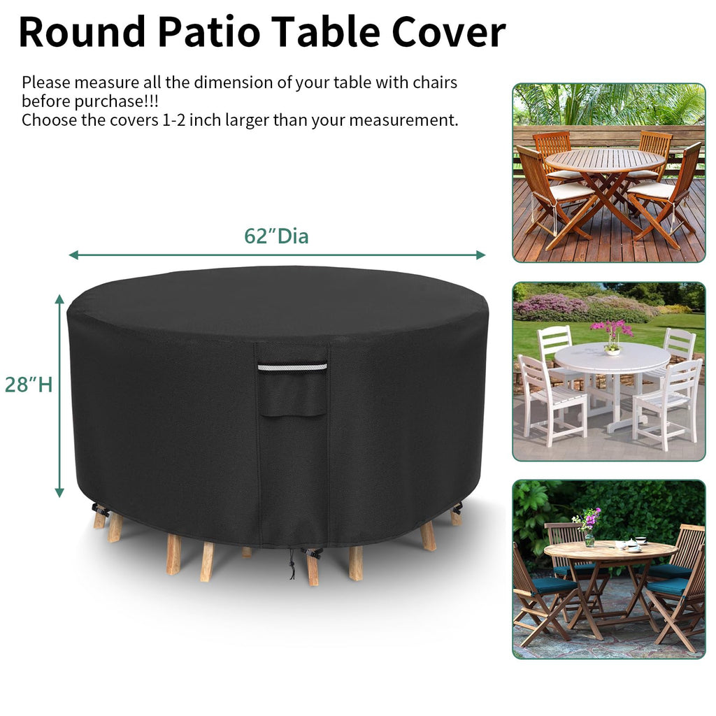 Round Patio Furniture Covers, 500D Heavy Duty Waterproof UV Resistant Cover for Round Outdoor Dining Table &