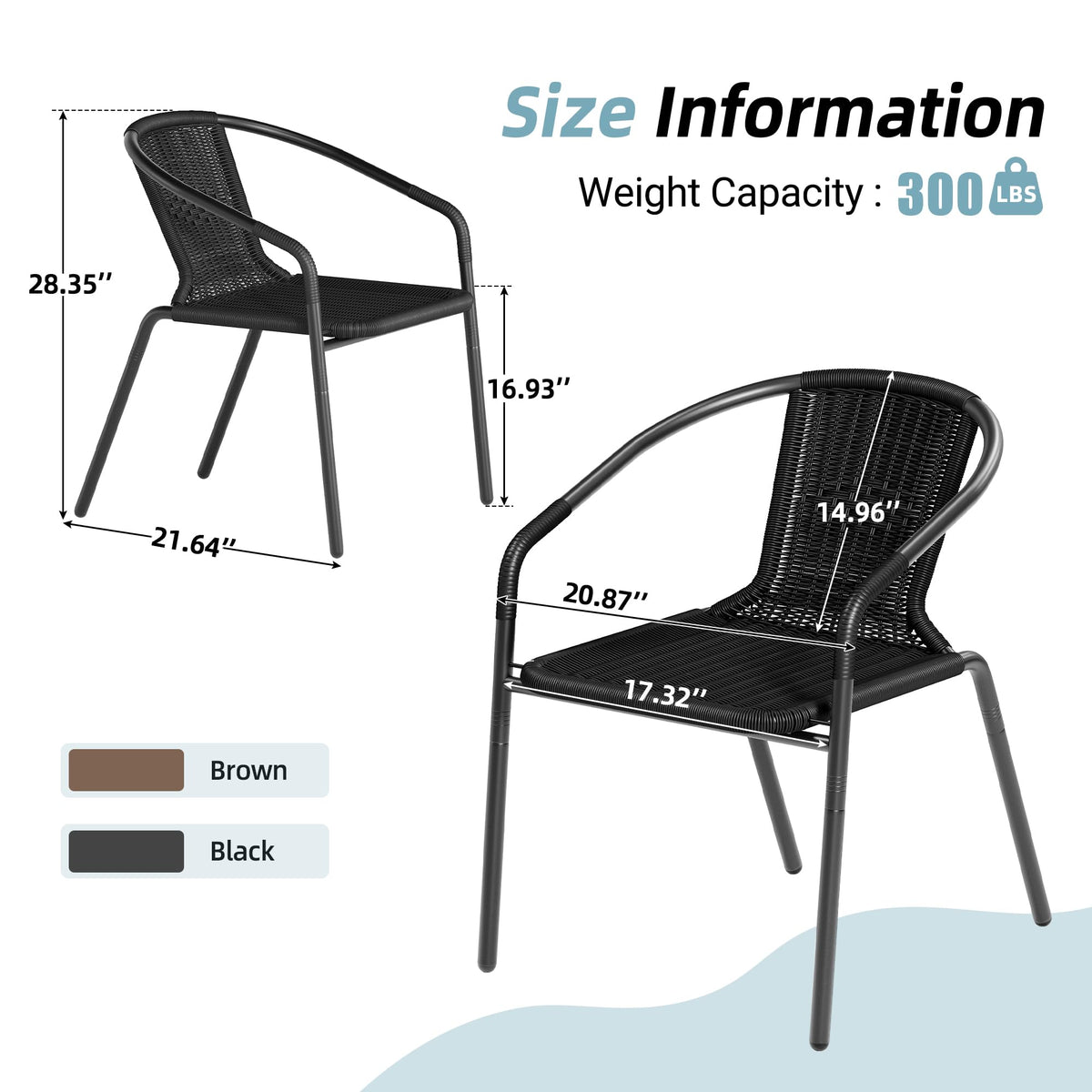 Outdoor Dining Chairs Set of 6, Rattan Stackable Patio Chairs