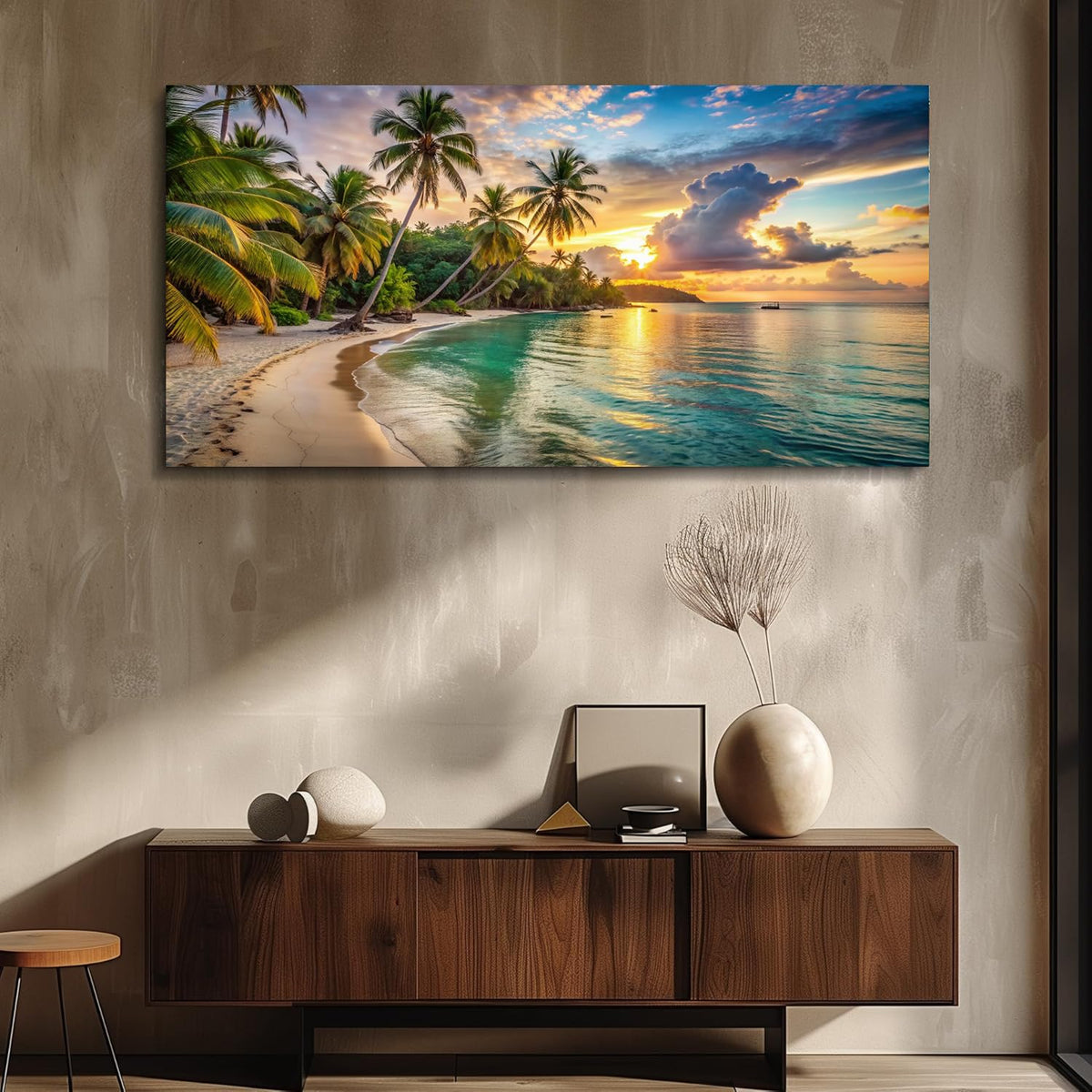 Sunset Beach Canvas Wall Art Coastal Picture Tropical Artwork Ocean Decor Seascape Paintings Landscape Prints Framed