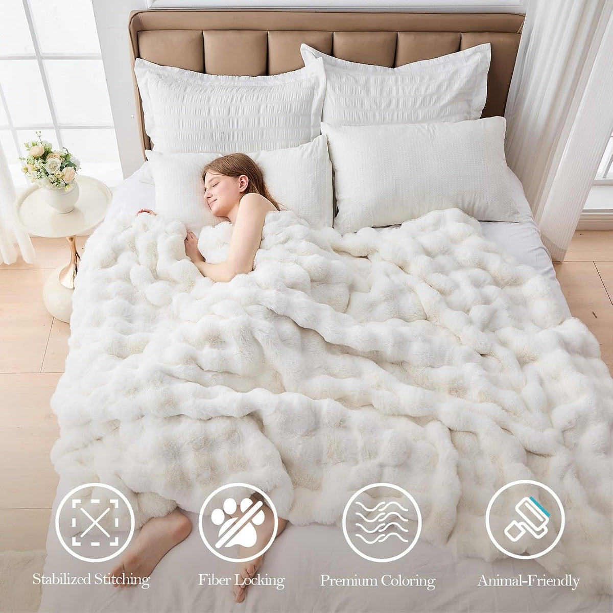 Faux Fur King Blanket for Couch, 1000 GSM Cozy Fuzzy Fluffy Soft Plush Thick Bubble Sherpa Blanket for Sofa Bedroom