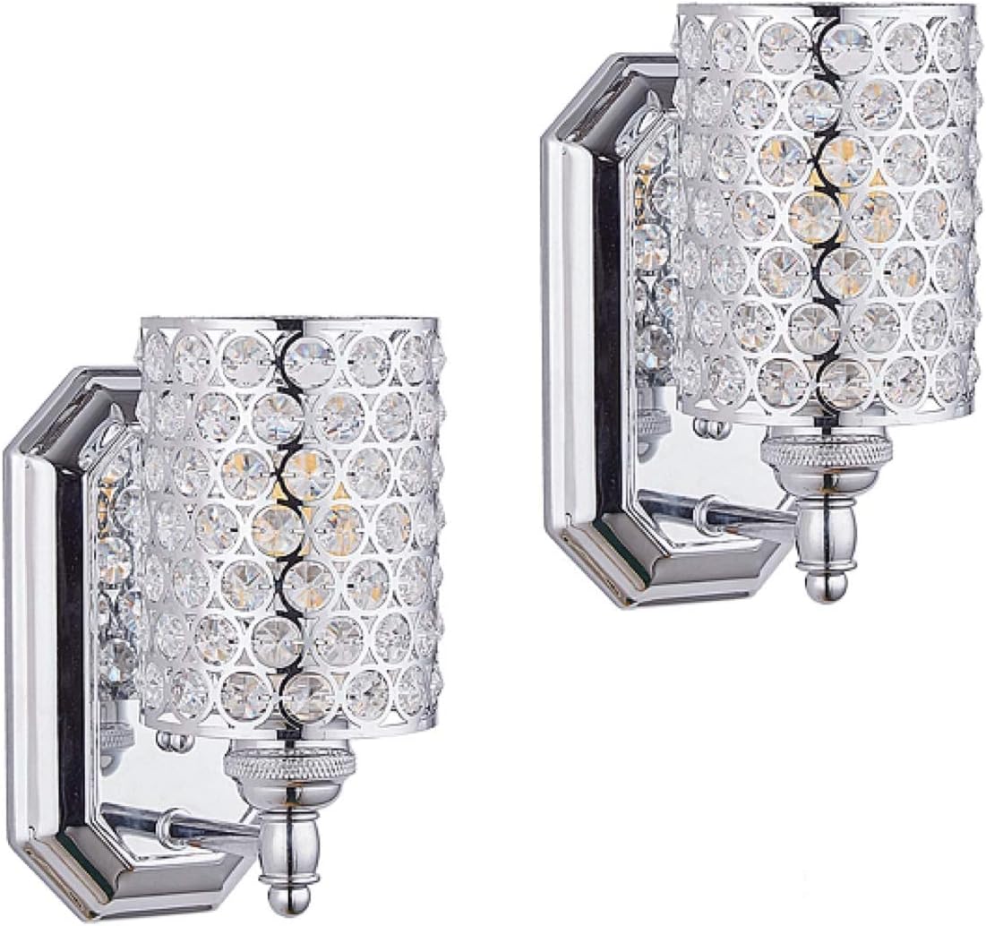 Polyhedral Crystal Chrome Wall Sconces, Wet and Dry Rated, UL, Two Pack