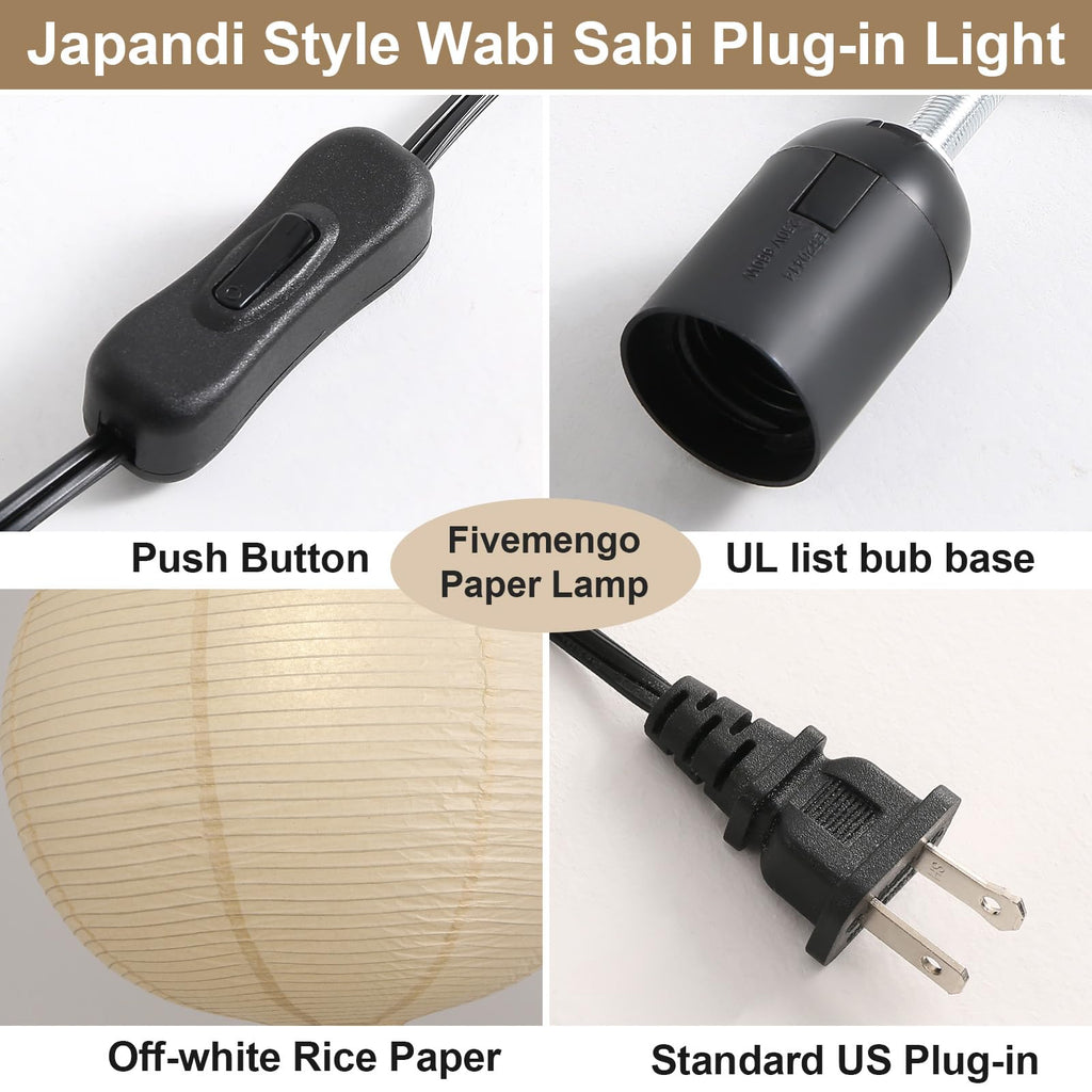 Inspired Noguchi Style 20in Paper Lanterns Plug in Hanging Lamp Off-White 19.7FT Cord