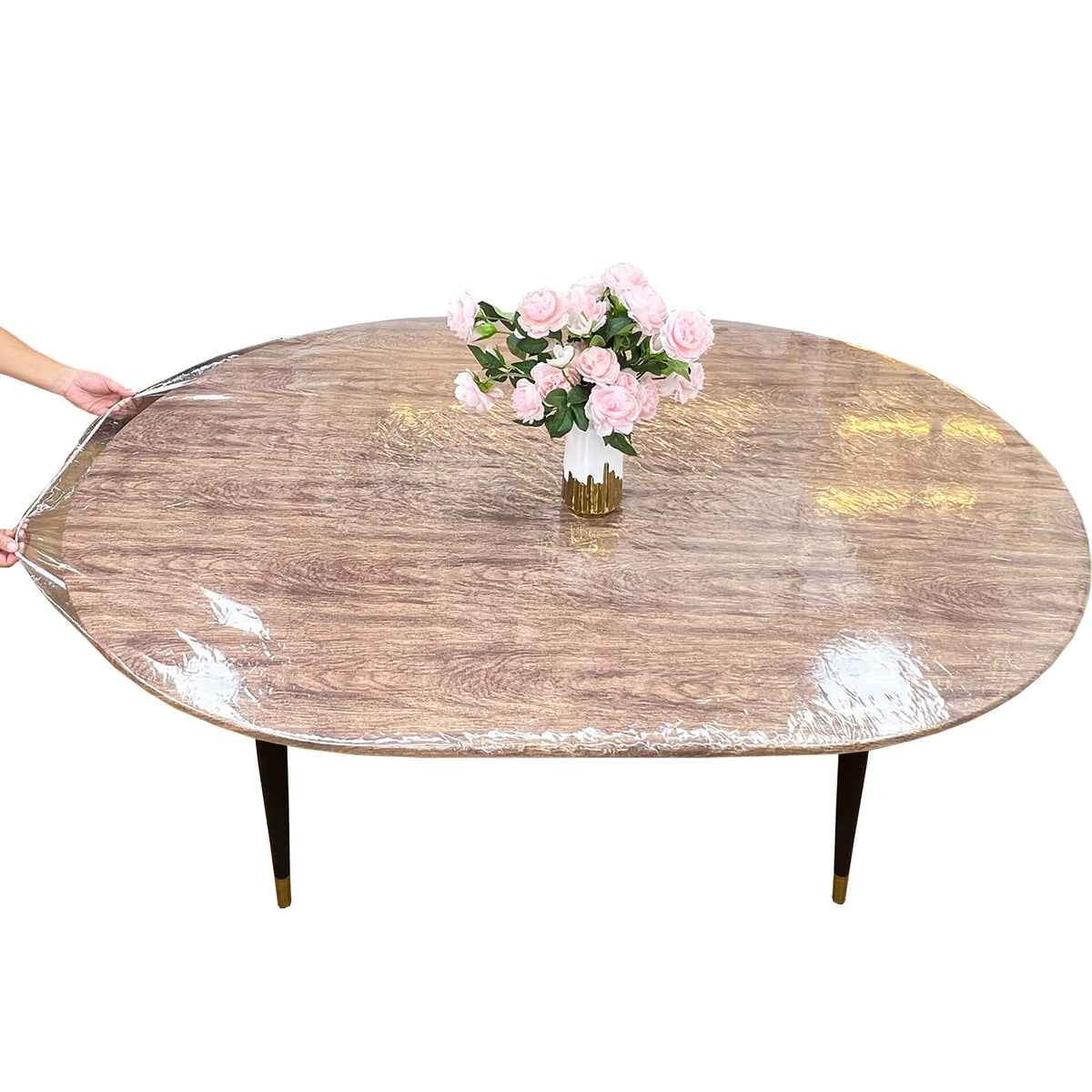 Oval Clear Fitted Vinyl Tablecloth - Fits 48 x 72 Inch Oval Tables Only - Heavy Duty Elasticized Table Cover Elastic