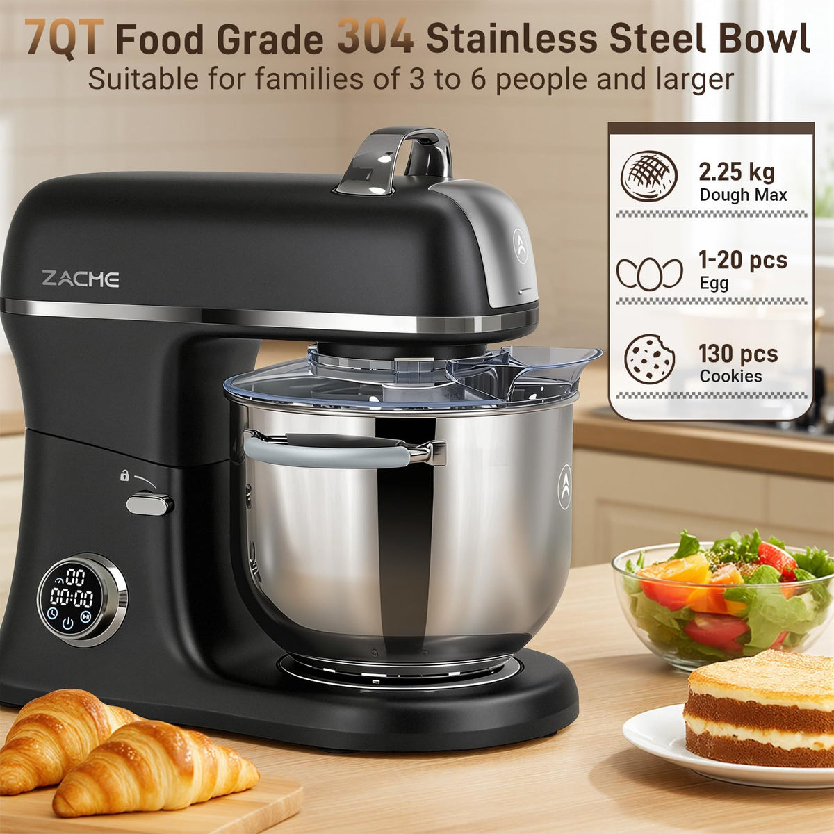 7 Quart Stand Mixer Aluminum Die Casting, 650W 12 Speed Tilt-Head Kitchen Electric Stand Mixer, Household Food Mixer