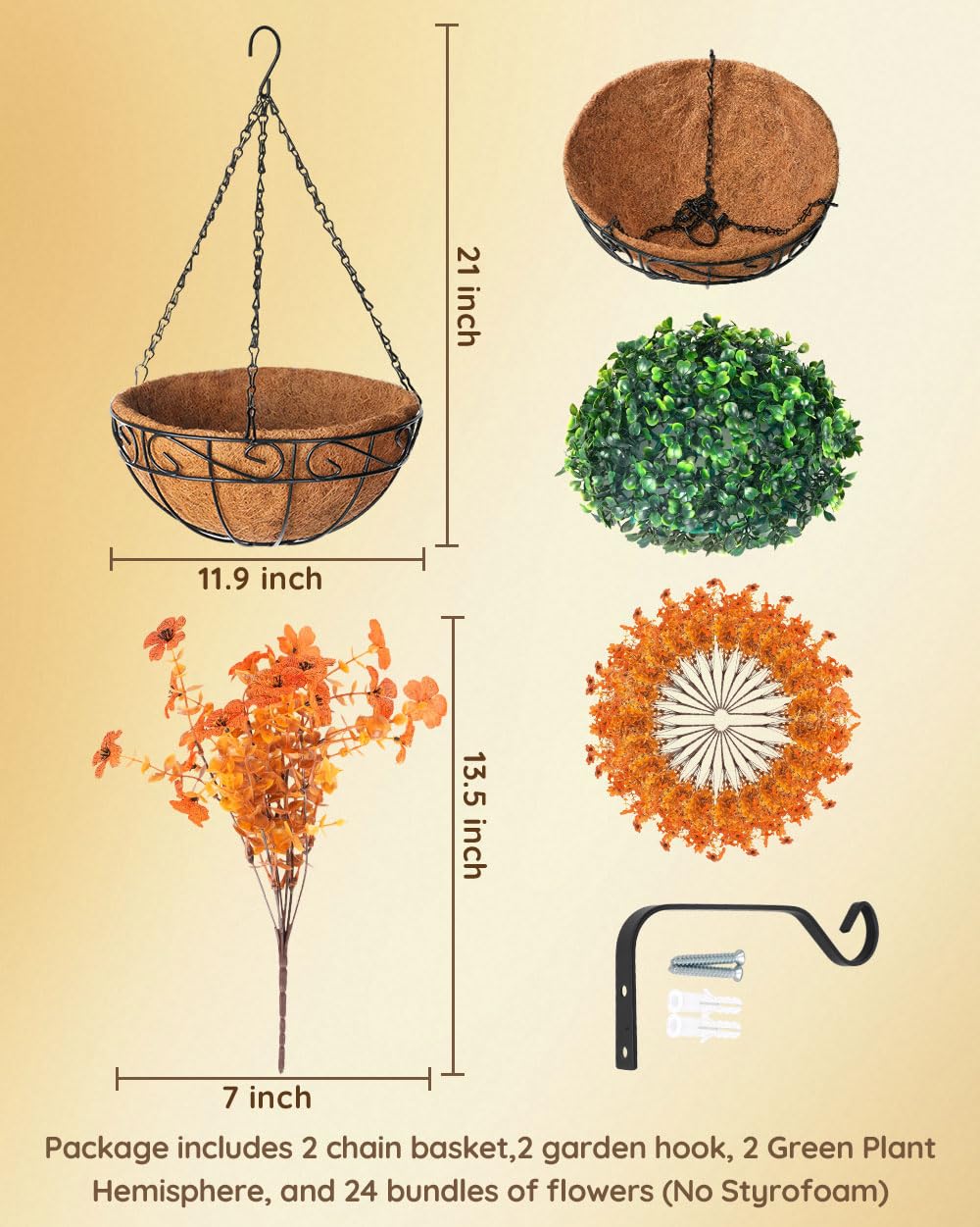 2 Set Artificial Fake Fall Mums Flowers Planter Hanging Basket for Outdoor