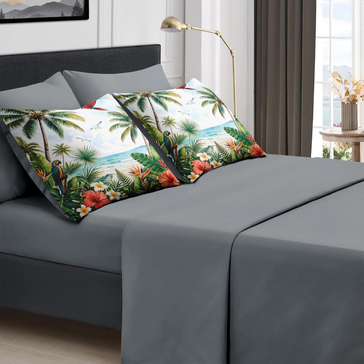Comforter Set, 7 Pieces Tropical Beach Bedding Set