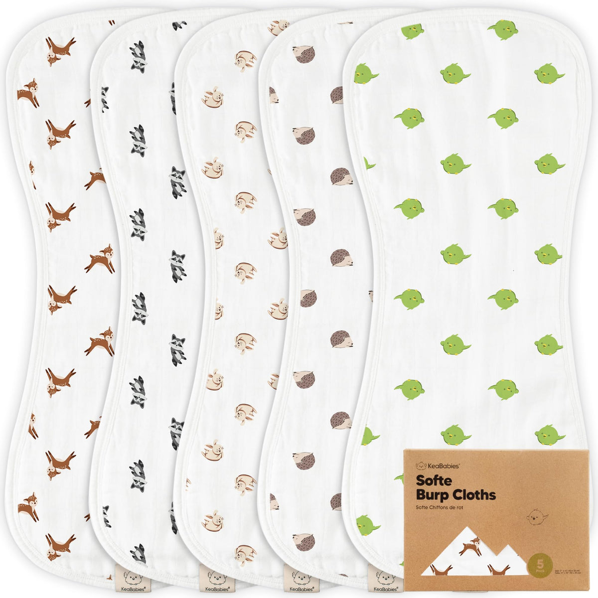 5-Pack Muslin Burp Cloths Baby Boy, Girl, Soft Absorbent Rags, KeaFriends