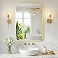 30X40 Inch Bathroom Mirror, Rectangle Wall Mirror with Rounded Corners, Gold Vanity Mirrors Sink with Metal Frame,