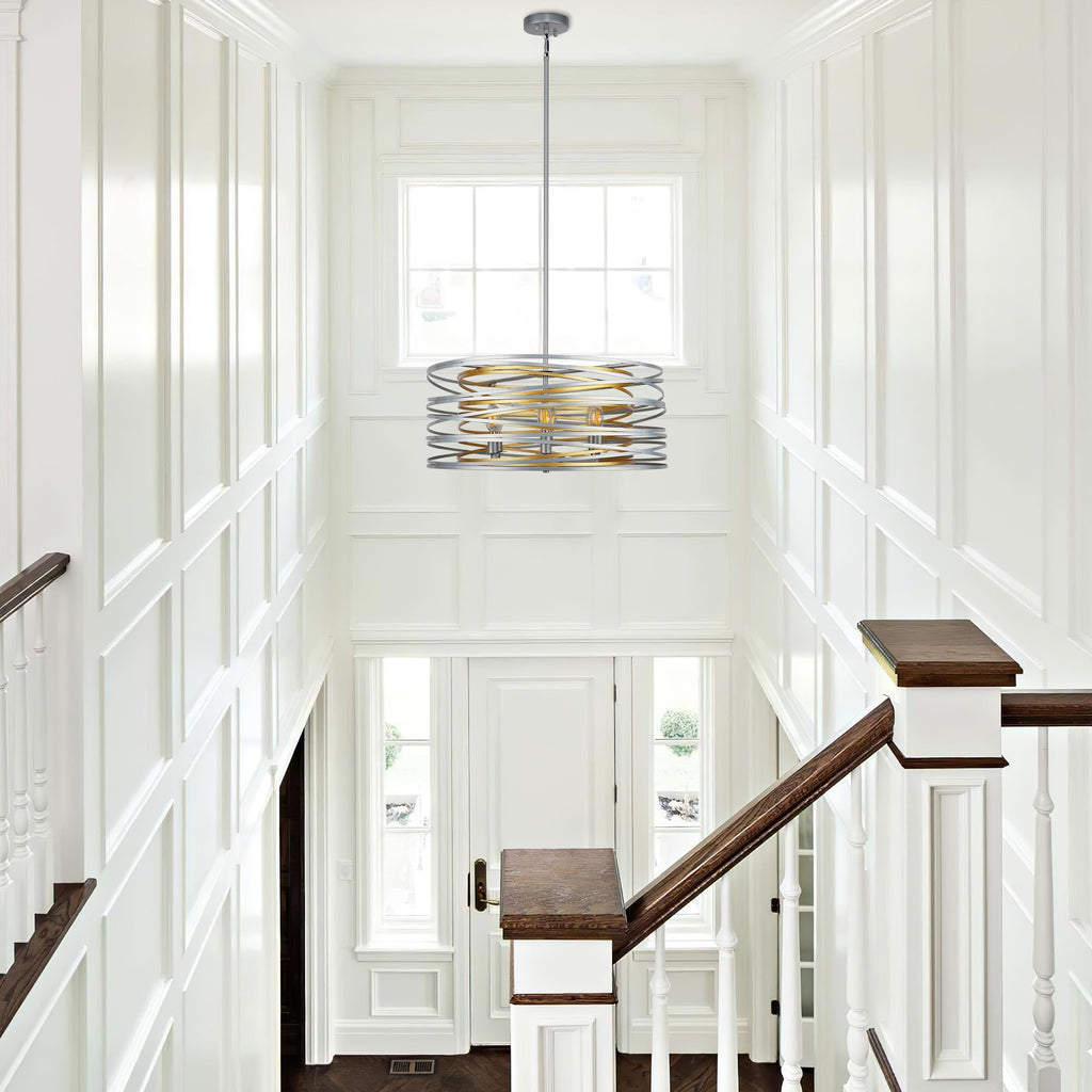 23.6'' Large Vintage Round Chandelier, 6-Light Modern Farmhouse Lantern Chandelier, Antique Double Drum Chandelier