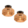 2 Pack Farmhouse Light Fixtures Ceiling Mount, Mini Rattan Boho Semi Flush Mount Ceiling Light, Hand Woven Hallway
