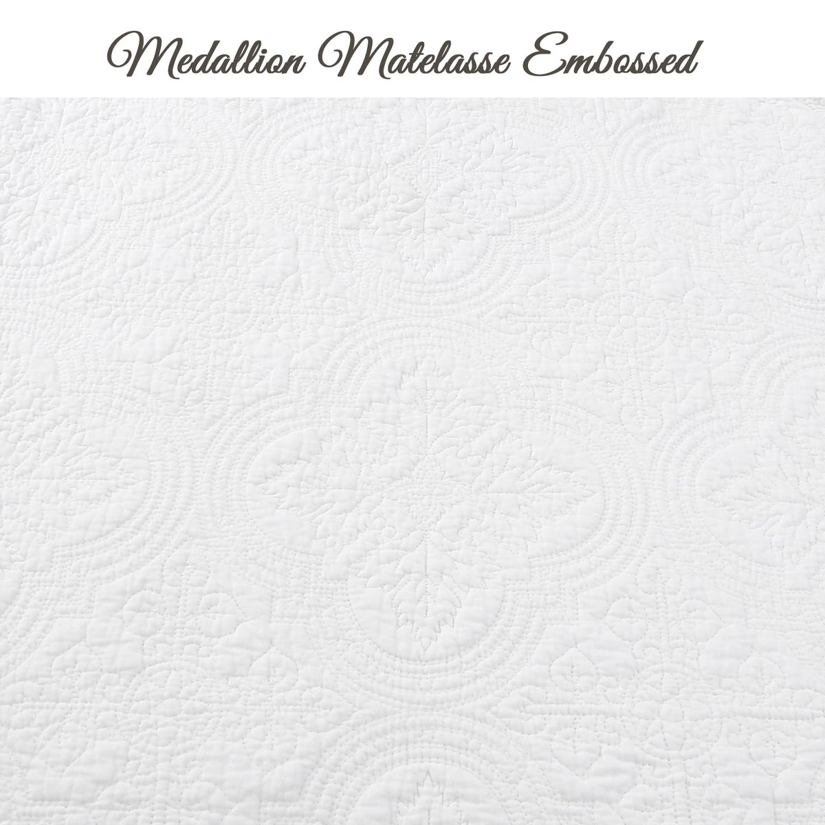 100% Cotton Victorian Medallion Solid White Matelasse Embossed Bedding Quilt Set, Reversible Lightweight Bedspread