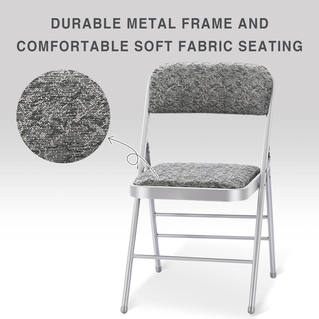 4 Pack Folding Chairs with Fabric Padded Cushion and Back, Commercial Grade Metal Chairs with Fabric Cushion, for
