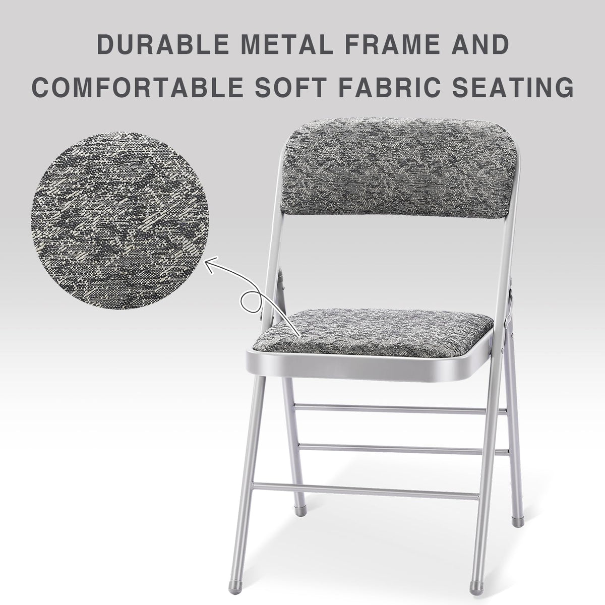 4 Pack Folding Chairs with Fabric Padded Cushion and Back, Commercial Grade Metal Chairs with Fabric Cushion, for