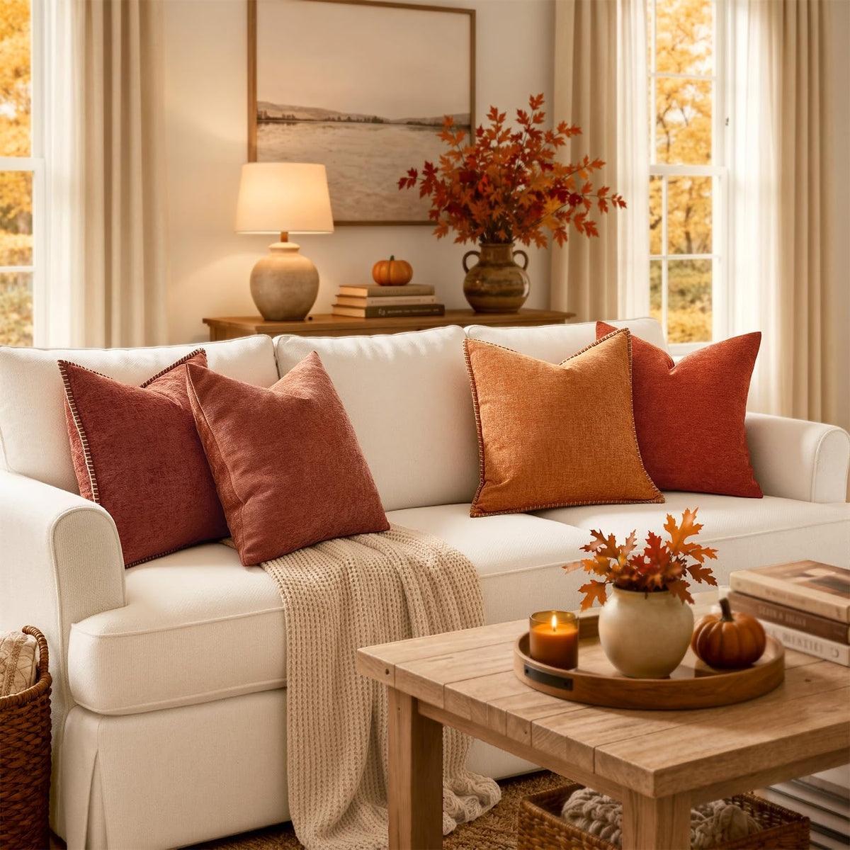 Fall Decorative Lumbar Throw Pillow Covers 12x20 Inch Burnt Orange
