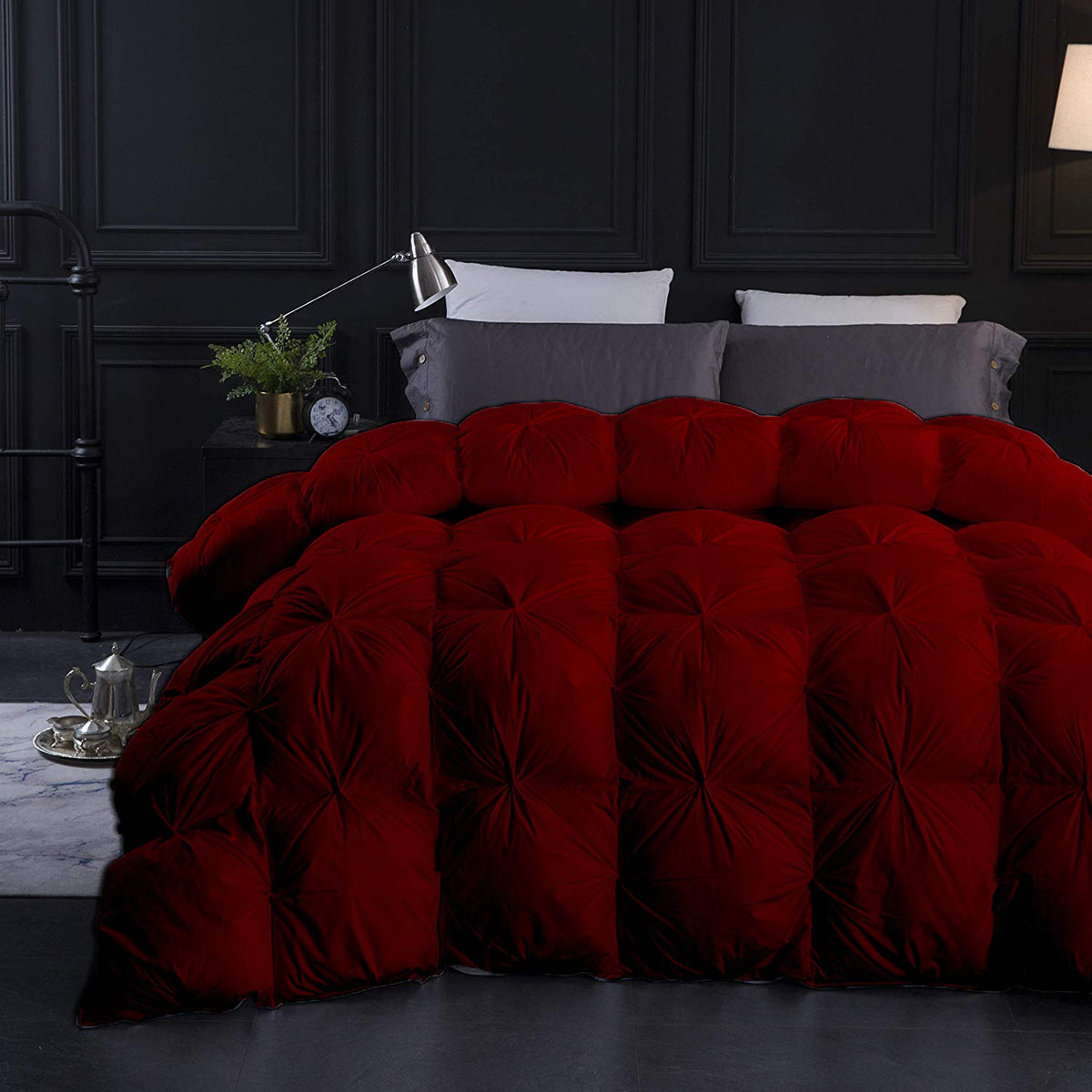 Burgundy All Season Down Alternative Pintuck Comforter- Twin XL Size 68 x 90 Inches 1 pc Pinch Pleated Comforter 600