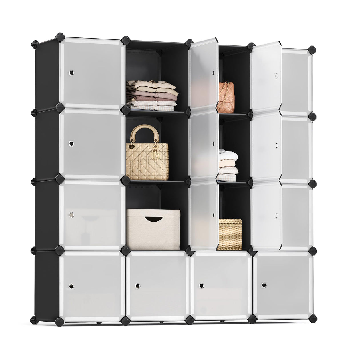 Cube Storage Organizer, Set of 16 Plastic Cubes, Closet Storage Shelves, DIY Plastic Closet Cabinet, Modular