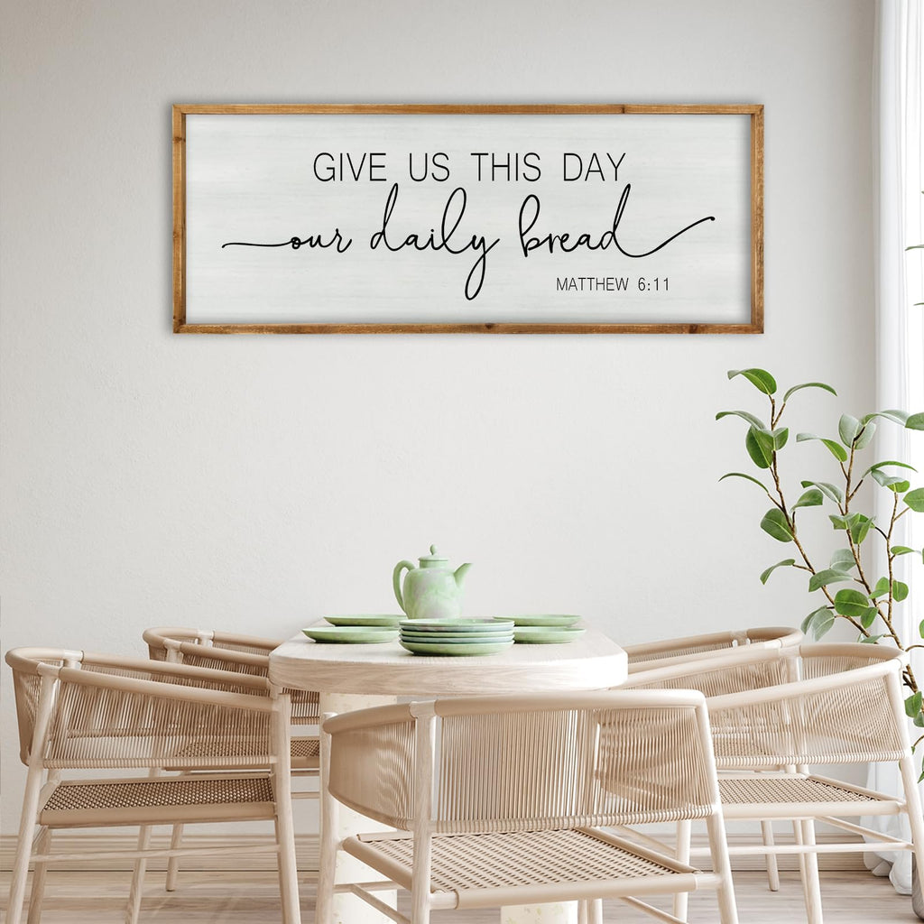 Dining Room Wall Decor Give Us This Day Our Daily Bread Sign, 40"×15", Wood