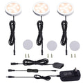 12V LED Under Cabinet Lighting Kit 3 Packs Slim Aluminum Puck Lights with 2-Way Switch All Accessories Included
