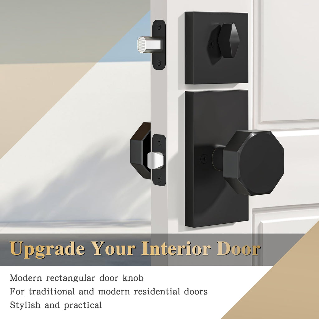 Matte Black Door Knobs with Deadbolt Set, Black Front Door Lock Set