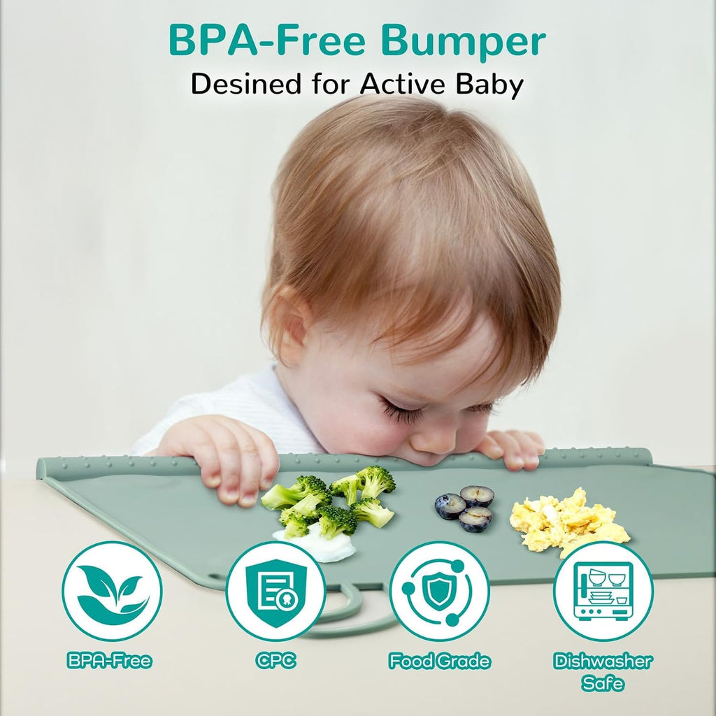 Silicone Placemat for Toddler Eating: Wipe Clean & Roll Up in The Diaper Bag - Table Mat for