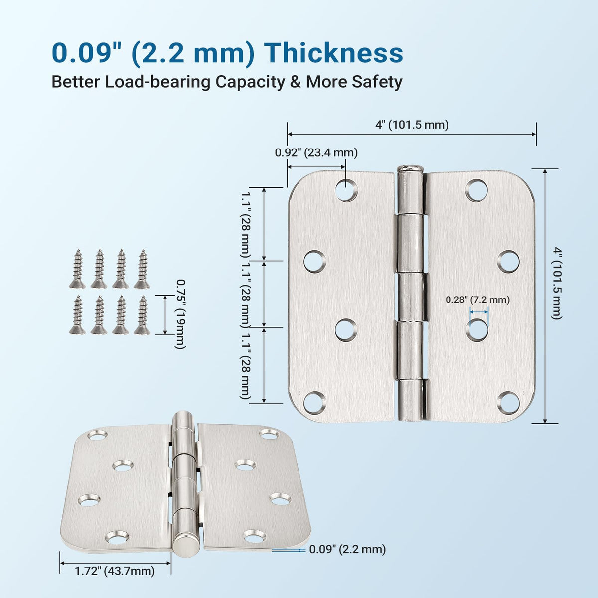 4 Inch Door Hinges Brushed Nickel, Interior Door Hinges, 12 Pack