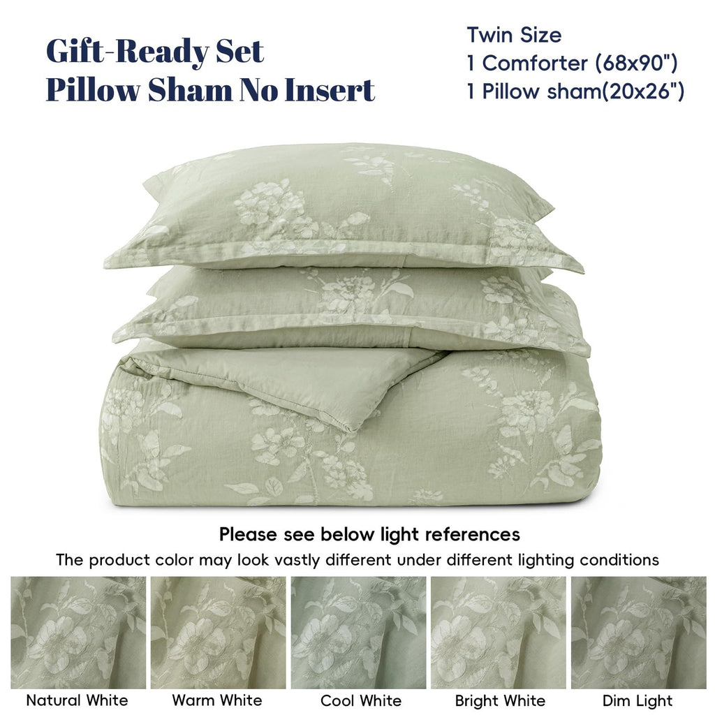 Cotton Jacquard Comforter Set, Soft Breathable, Dusty Sage