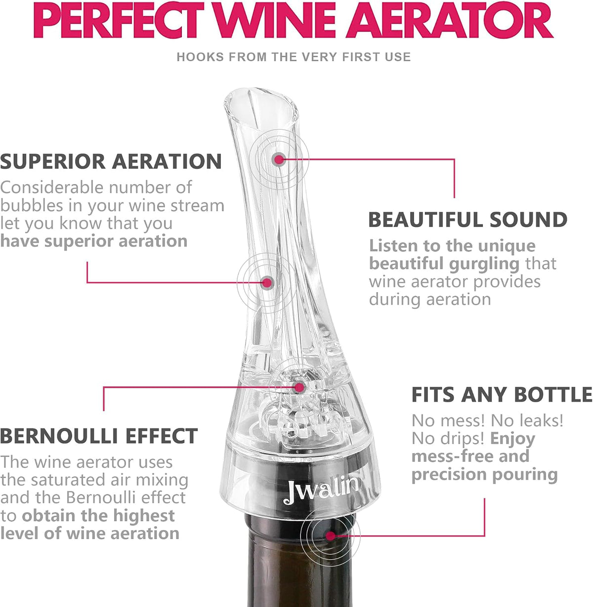 Wine Aerator and Pourer - Premium Air Decanter Spout to Enhance Wine Flavor & Aroma, No-Drip Wine Pourer Spout