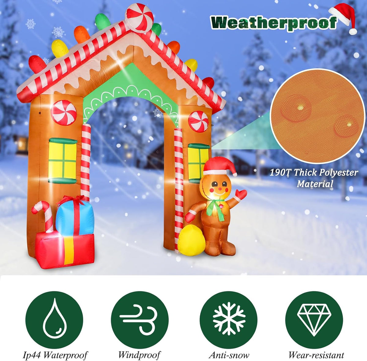9 FT Christmas Inflatables Archway Outdoor Decorations, Gingerbread Man House Arch Blow Up Yard Decoration with