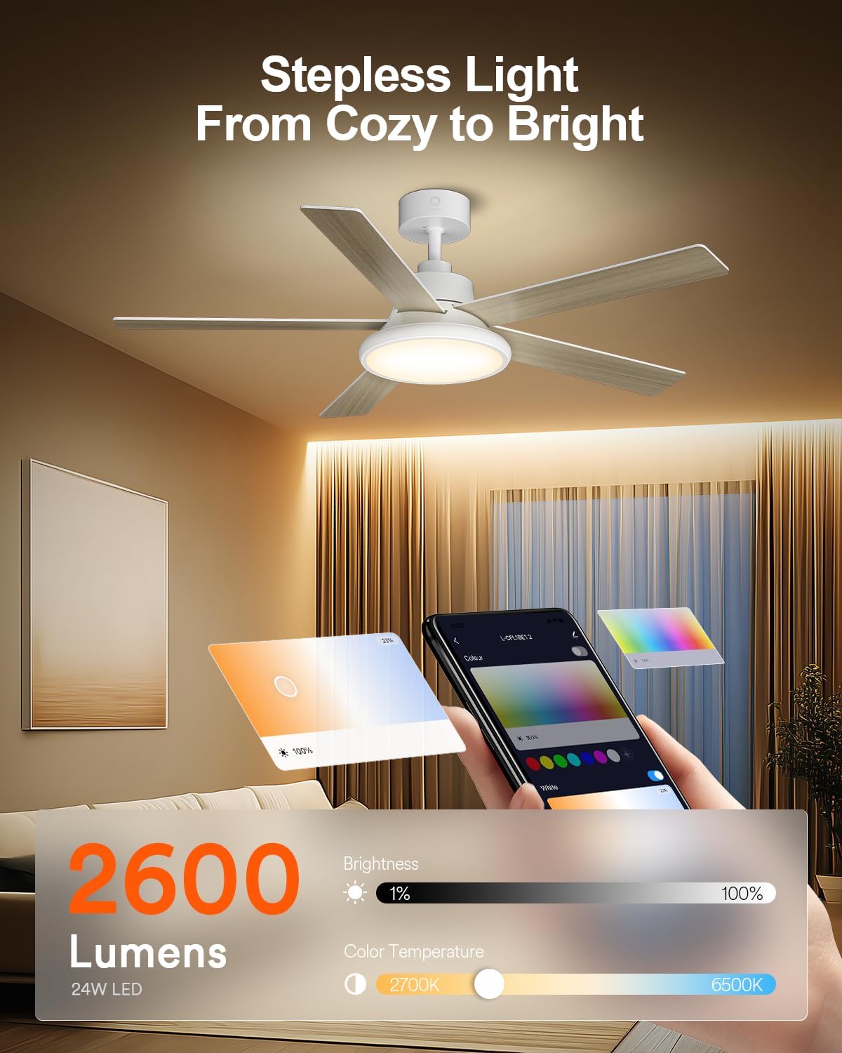 52" Smart Ceiling Fan with Light & Remote