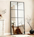 Full Length Mirror, 56"x22" Standing Windowpane Wall Mirror (Black)