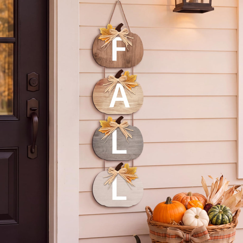 Fall Porch Sign Wooden Hanging Farmhouse, Classic Color, Pumpkin