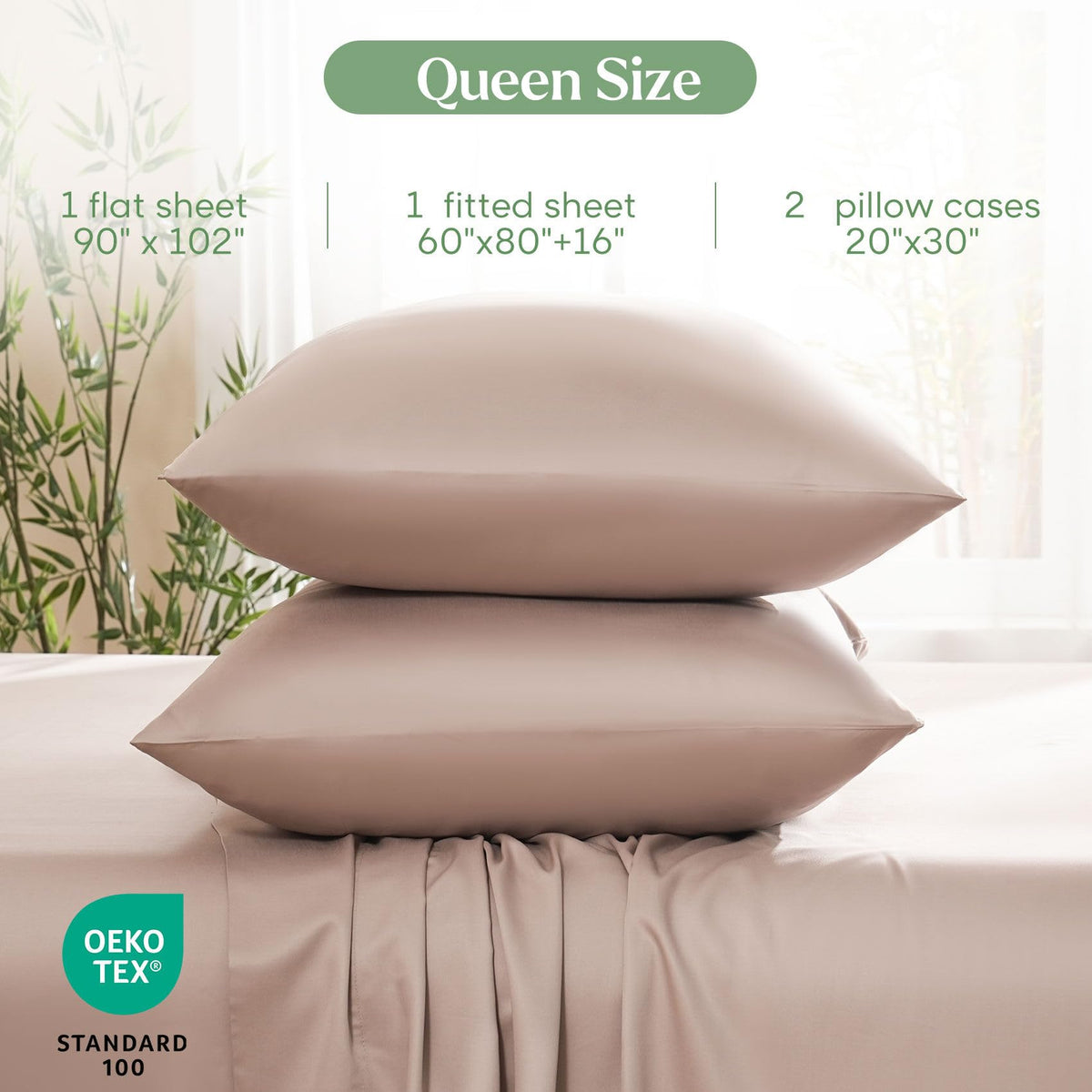 Taupe 100% Viscose Derived from Bamboo Cooling Sheet Set