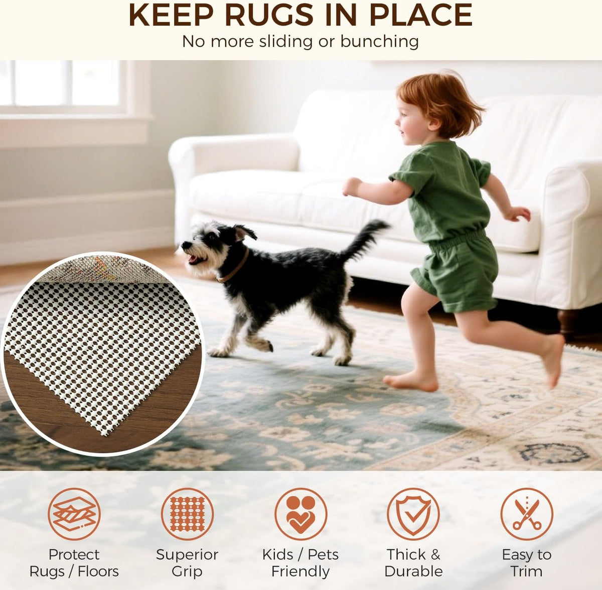5 x 7 FT Rug Pad Gripper for Hardwood Floors, Non Slip Rug Pads for Area Rugs, Extra Thick Under Rug Padding, Protect - Set of 35
