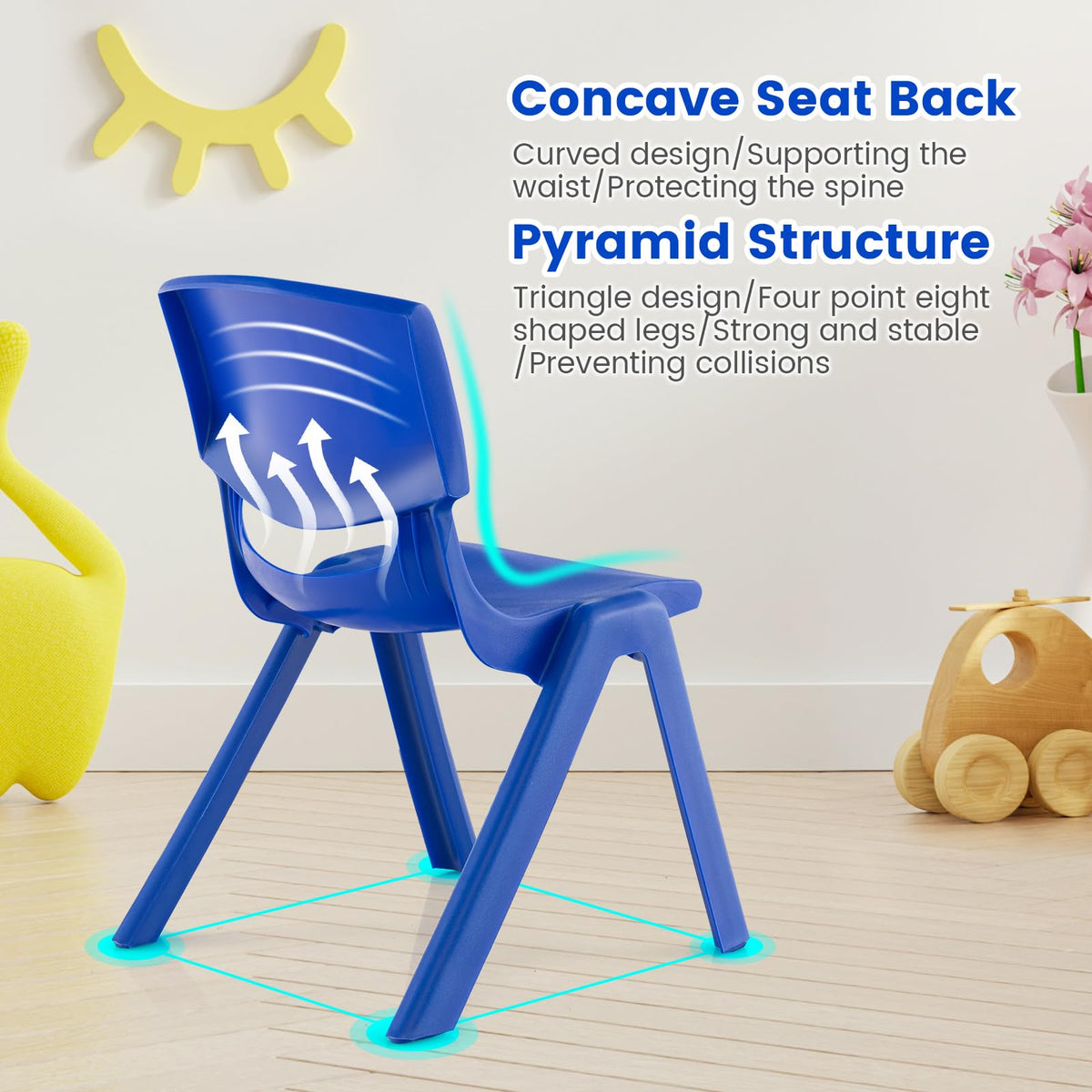 12 Pack Premium 13.8" H Plastic Stackable School Chairs - Classroom & Kids Desk Chair, Toddler & Child Lawn Seating