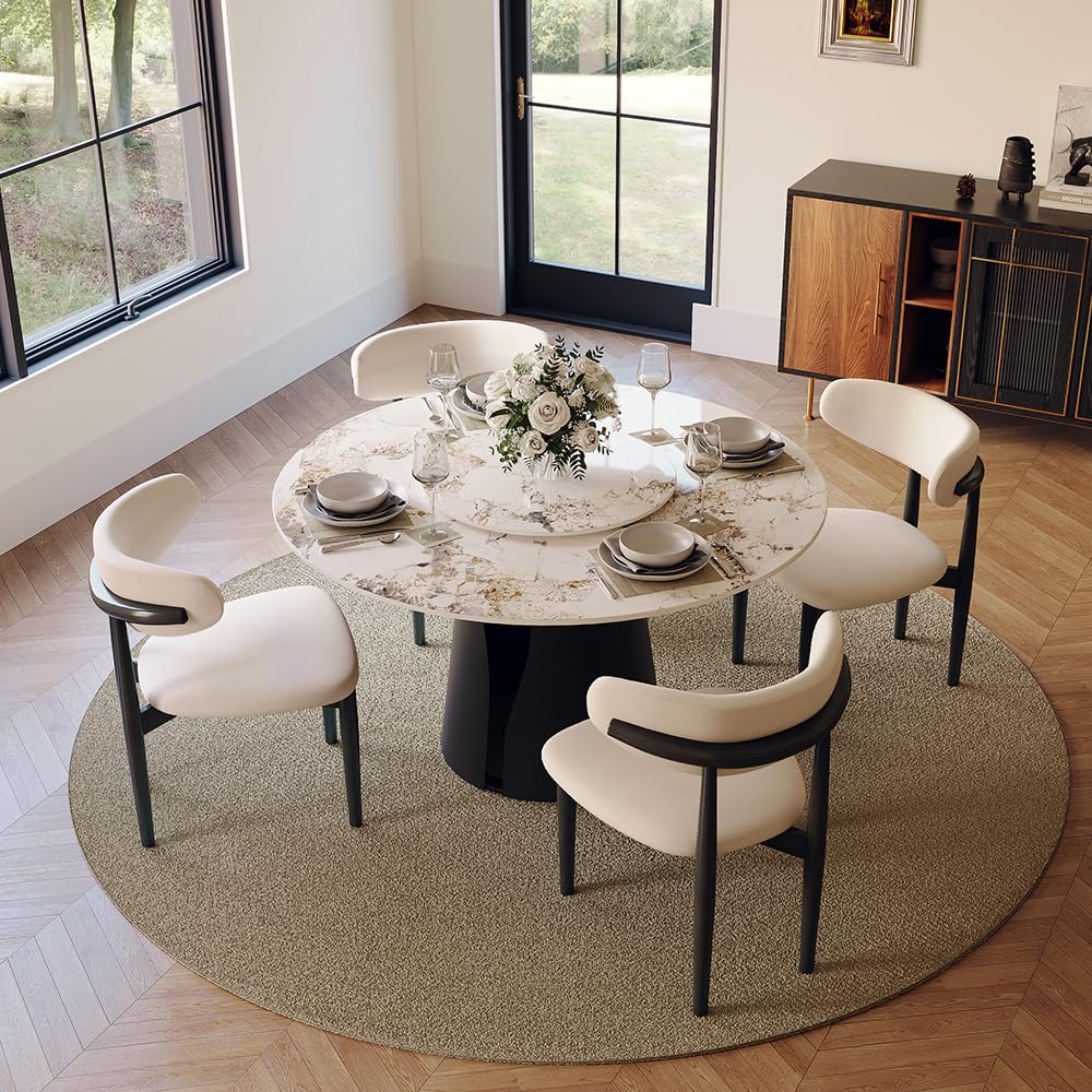 Inspired Saarinen Style Round Dining Table for 4, 47" Modern Dining Table with 23" Lazy Susan, Pandora Sintered Stone Dining Tabletop with