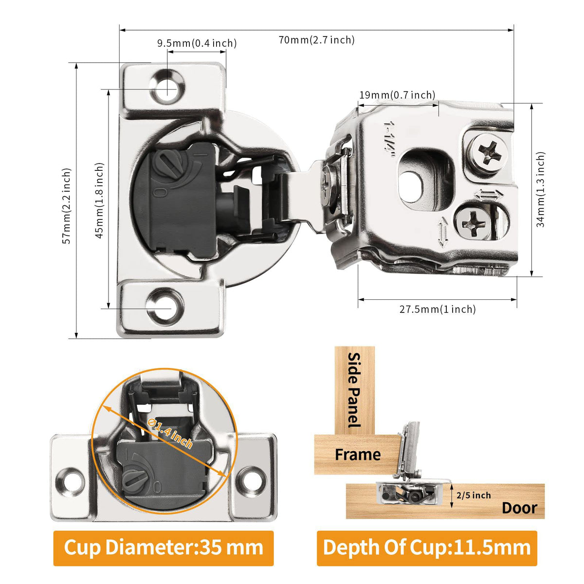 30 Pack 1-1/4" 4D Overlay Soft Close Concealed Hinges for Face Frame Door, Control Closing Speed, Smooth Slow Self