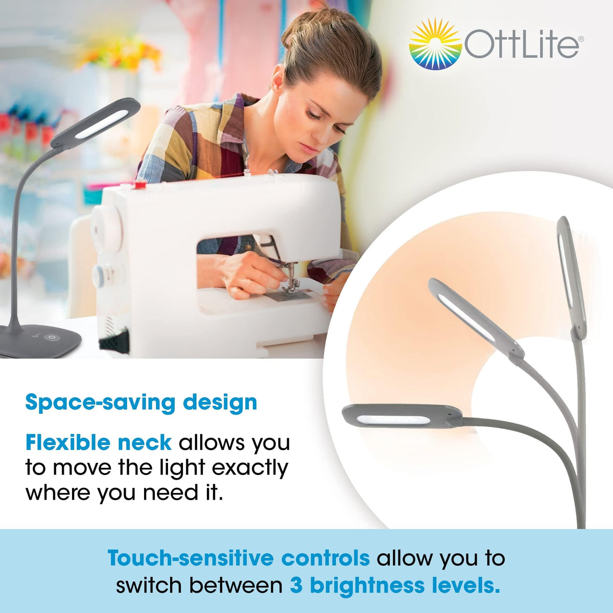 Soft Touch LED Desk Lamp, 3 Brightness Settings, Grey