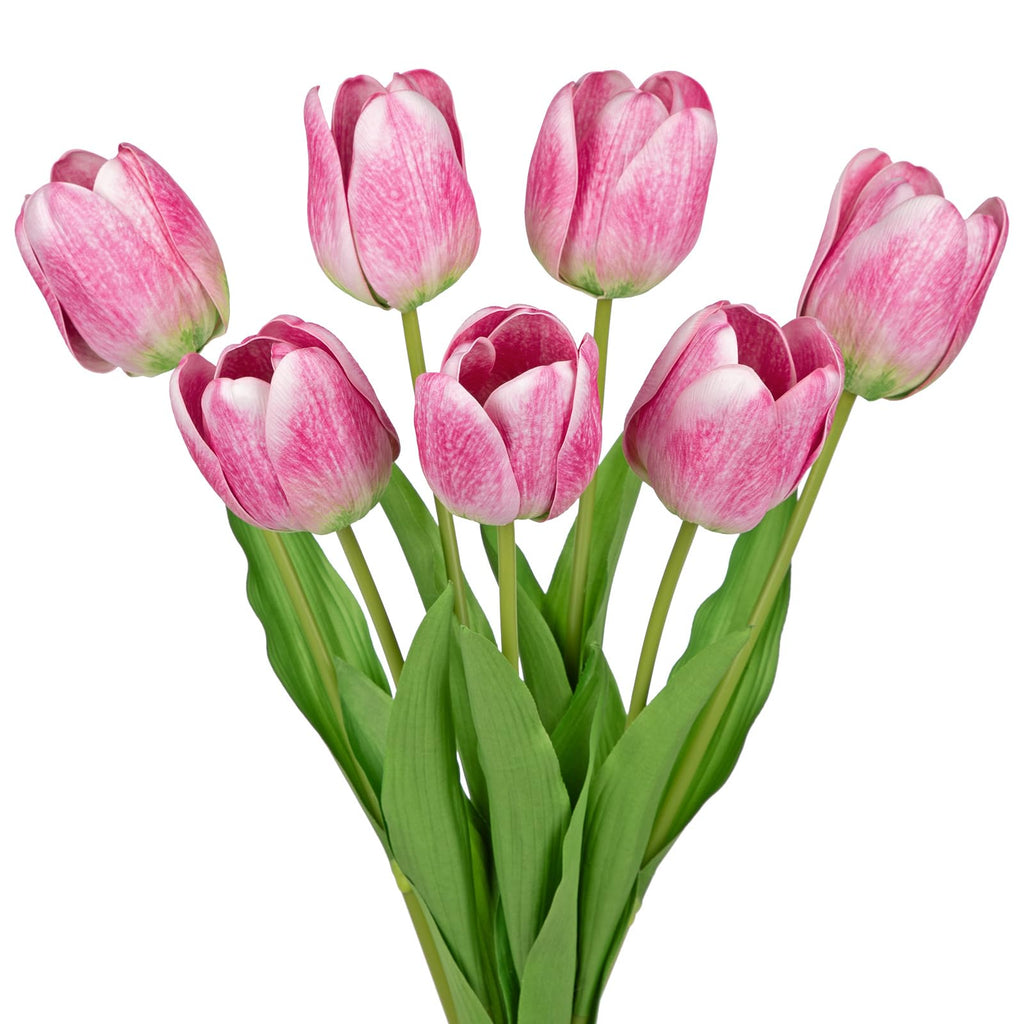 Artificial Tulips - 24" Long Stem Faux Tulips, 7PCS Real Touch Fake Pink Tulip for Vase, Farmhouse, Kitchen, Spring &