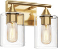 Two-Light Brushed Brass Vanity Light in Warm Gold for Bathrooms